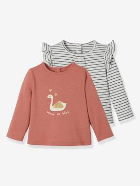 Baby-T-shirts & Roll Neck T-Shirts-Pack of 2 Long Sleeve Tops, 'Lovely', for Babies