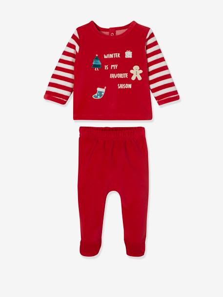Christmas Velour Pyjamas for Babies Dark Red - vertbaudet enfant 