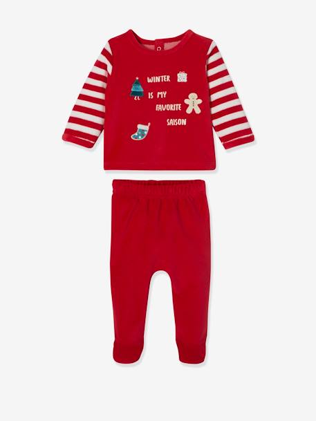 Pyjama Noël bébé 2 pièces en velours rouge brique - vertbaudet enfant 