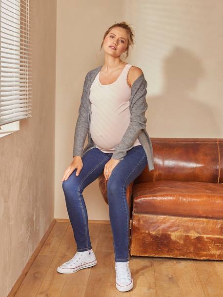 Slim Leg Maternity Jeans with Seamless Belly-Wrap Black+Bleached Denim+Dark Blue+Grey Anthracite - vertbaudet enfant 