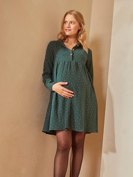 Robe imprimée gaze de coton grossesse et allaitement VERT - same as swatch AH20-3 - vertbaudet enfant 