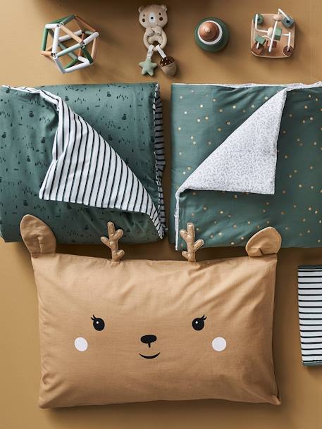 Deer Pillowcase for Babies, Green Forest Dark Beige - vertbaudet enfant 