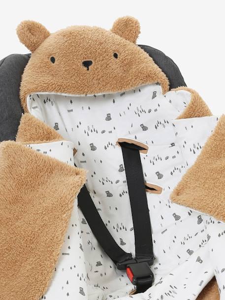 Nid d'ange transformable en tapis à langer peluche beige+beige imprimé+écru+gris souris+kaki+rose imprimé - vertbaudet enfant 