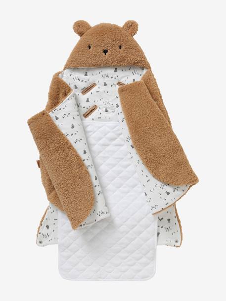 Nid d'ange transformable en tapis à langer peluche beige+beige imprimé+écru+gris souris+kaki+rose imprimé - vertbaudet enfant 