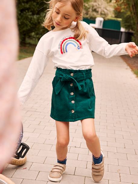 'Paperbag' Style Skirt in Corduroy for Girls Dark Green+peach+PINK LIGHT SOLID+RED DARK SOLID - vertbaudet enfant 