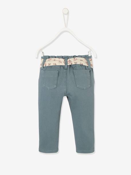 Trousers with Fabric Belt for Babies Green+old rose - vertbaudet enfant 