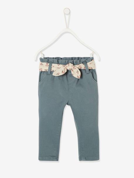 Pantalon avec ceinture en tissu bébé vert grisé+vieux rose - vertbaudet enfant 