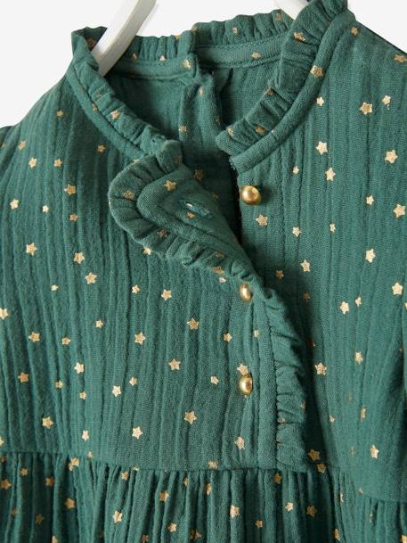 Robe bébé fille en gaze de coton ouverture décalée vert foncé imprimé - vertbaudet enfant 
