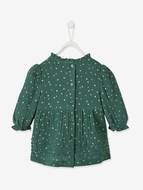 Cotton Gauze Dress with Asymmetric Fastening, for Babies Dark Green/Print+Dark Red/Print+navy blue - vertbaudet enfant 