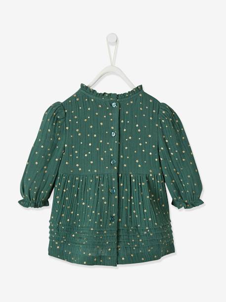 Robe bébé fille en gaze de coton ouverture décalée vert foncé imprimé - vertbaudet enfant 