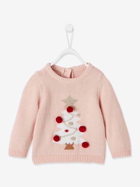 Christmas Tree & Pompoms Jumper for Babies Light Pink - vertbaudet enfant 