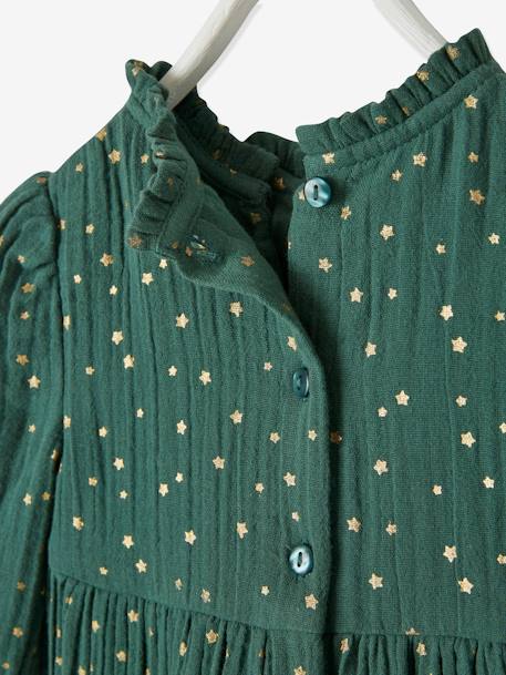 Robe bébé fille en gaze de coton ouverture décalée vert foncé imprimé - vertbaudet enfant 