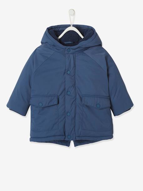 Lined Padded Jacket with Hood for Babies Blue - vertbaudet enfant 