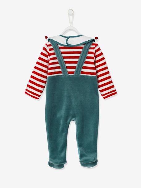 Christmas Gift Set for Babies: Velour Sleepsuit + Bib Dark Green - vertbaudet enfant 