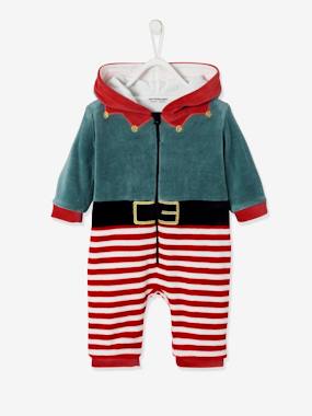 Baby-Pyjamas & Sleepsuits-Velour "Father Christmas" Jumpsuit, Unisex, for Babies