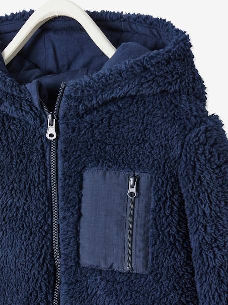 Hooded Sherpa Jacket with Zip for Boys Blue - vertbaudet enfant 