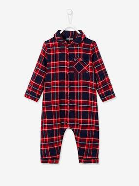 -Chequered Flannel Sleepsuit for Babies