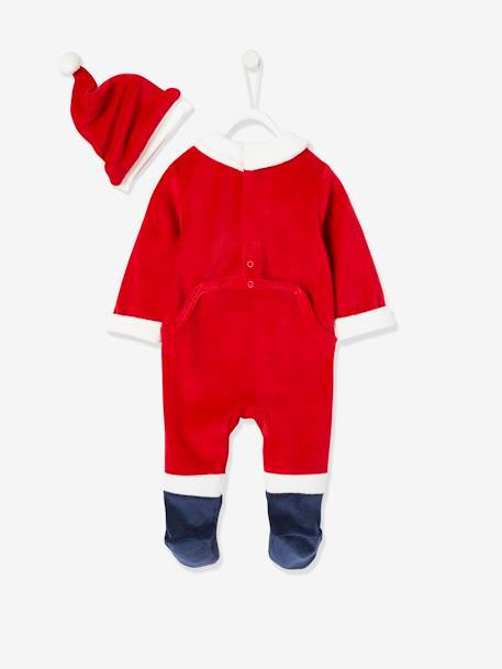 Christmas Gift Set for Babies: Velour Sleepsuit + Hat Dark Red - vertbaudet enfant 