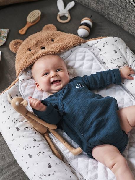 Nid d'ange transformable en tapis à langer peluche beige+beige imprimé+écru+gris souris+kaki+rose imprimé - vertbaudet enfant 