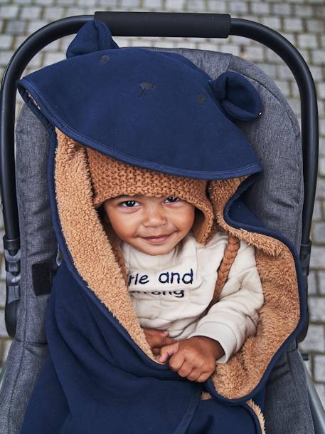 Throw with Hood in Fleece, Plush Lining for Baby Dark Blue+Pink - vertbaudet enfant 
