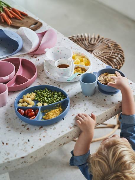 Bib with Spill Pocket in Silicone Dark Blue/Print+Dark Pink - vertbaudet enfant 
