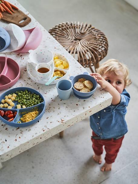 Bib with Spill Pocket in Silicone Dark Blue/Print+Dark Pink - vertbaudet enfant 