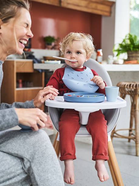 Bib with Spill Pocket in Silicone Dark Blue/Print+Dark Pink - vertbaudet enfant 