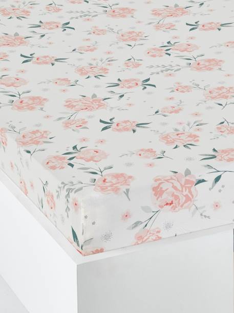 Drap-housse enfant EAU DE ROSE écru / rose - vertbaudet enfant 