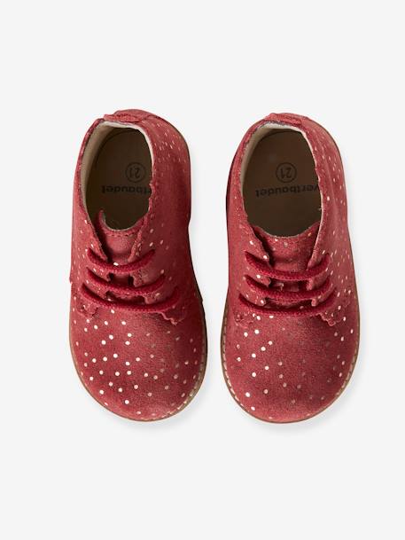 Nathaniel Ward Tørke Søjle Leather Pram Boots with Laces, for Baby Girls - red dark all over printed,  Shoes