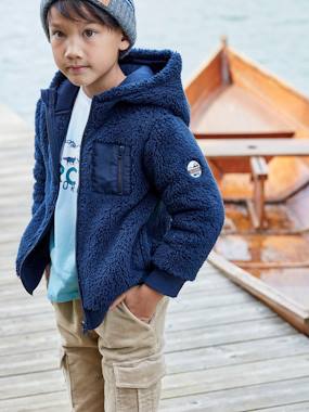 Boys-Hooded Sherpa Jacket with Zip for Boys