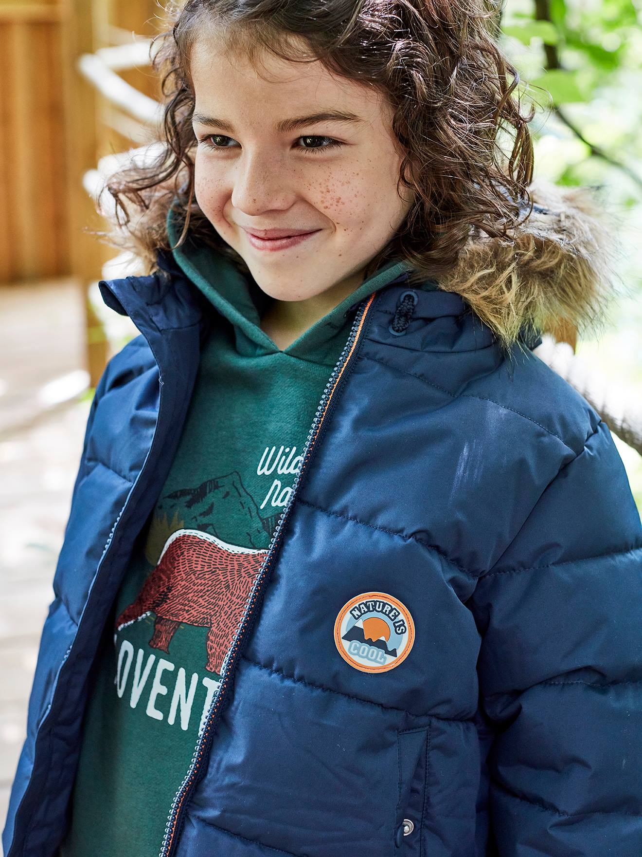 Hooded Jacket, Polar Fleece Lining Dark Blue