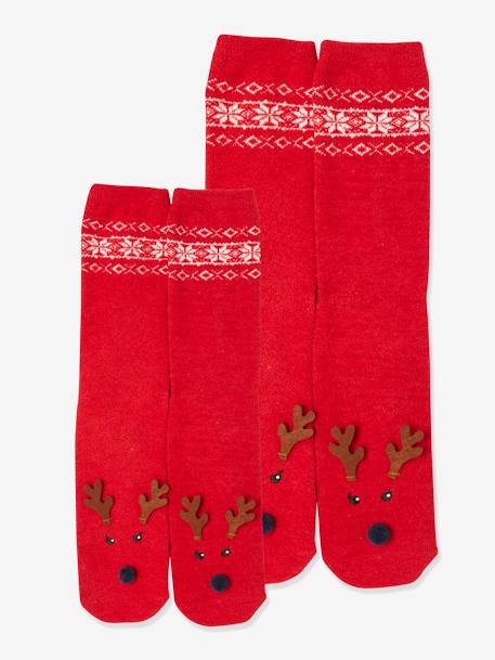 Pack of Christmas Socks for Girls + Adults RED DARK ALL OVER PRINTED - vertbaudet enfant 