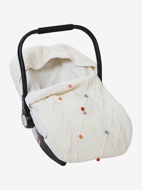 Knitted Footmuff with Polar Fleece Lining, for Car Seat Camel+White - vertbaudet enfant 