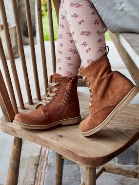 Shoes-Leather Boots with Laces + Zip, for Girls