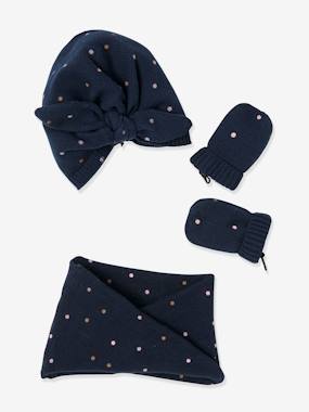 Baby-Accessories-Hats, scarves, gloves-Beanie + Snood + Mittens Set for Girls, Oeko Tex®