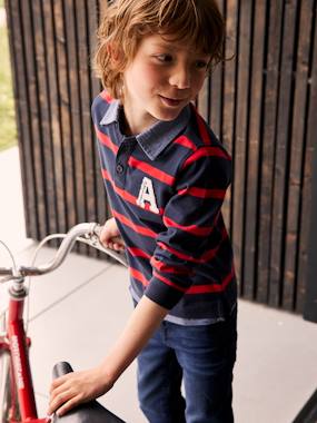 -Striped 2-in-1 Effect Polo Shirt, for Boys