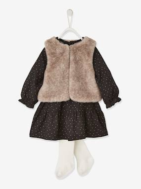Dress + Faux Fur Waistcoat + Tights Ensemble for Babies  - vertbaudet enfant