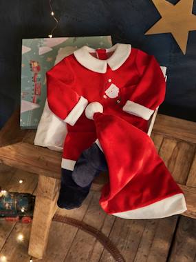 Baby-Pyjamas & Sleepsuits-Christmas Gift Set for Babies: Velour Sleepsuit + Hat
