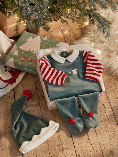 Unisex Christmas Set, Sleepsuit + Beanie, for Babies Green - vertbaudet enfant 
