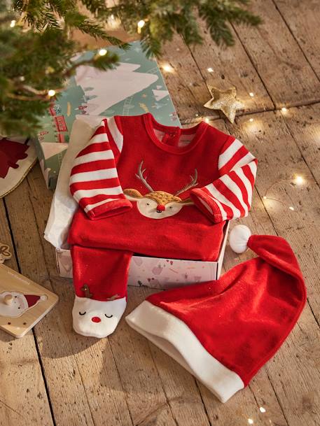 Coffret cadeau de Noël bébé dors-bien en velours + bonnet - rouge brique,  Bébé
