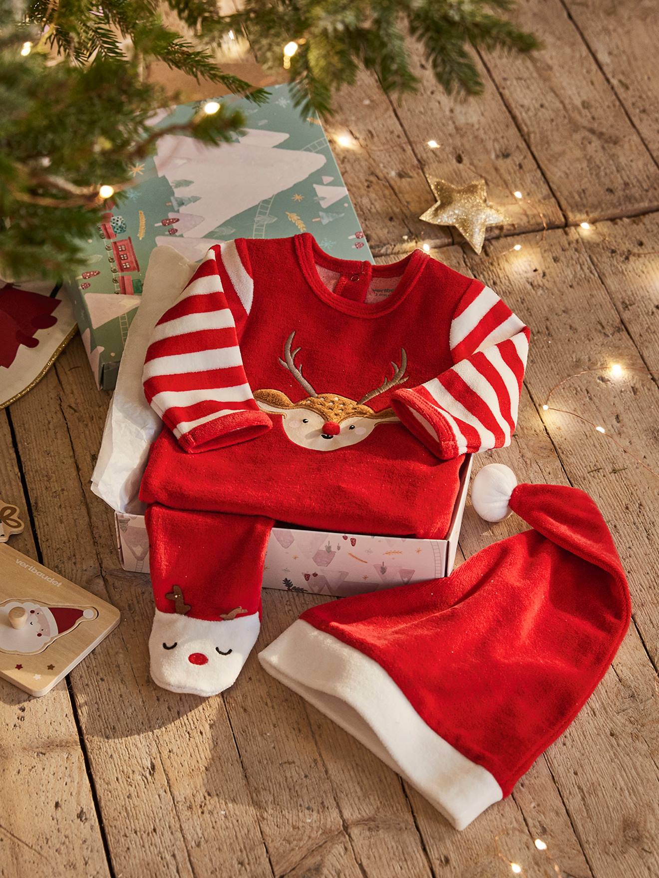 Ensemble Bébé Fille Noël - Pull & Collant Mignon à Imprimé Renne, Cadeau Nouveau-Né 0-24 Mois, Tissu Doux Coton