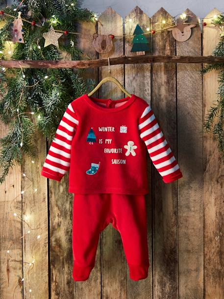 Pyjama 2 pièces en velours bébé Noël - rouge brique, Bébé