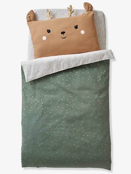 Deer Pillowcase for Babies, Green Forest Dark Beige - vertbaudet enfant 