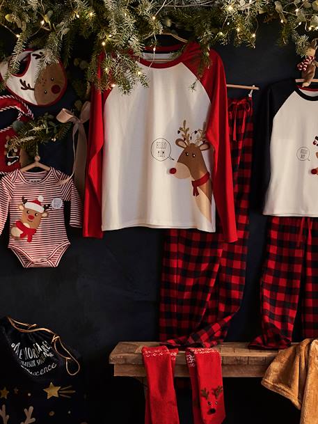 Pyjama Noël femme / Pyjama famille Beige avec anim et bas à carre - vertbaudet enfant 