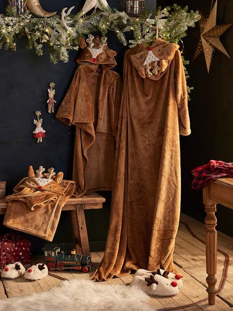 Reindeer Blanket with Sleeves & Hood Light Brown - vertbaudet enfant 