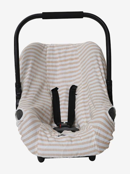 Housse élastiquée pour siège coque 0+ rayé beige+rose thé - vertbaudet enfant 
