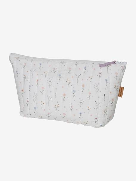 Toiletry Bag in Cotton Gauze for Children WHITE LIGHT SOLID WITH DESIGN+WHITE MEDIUM ALL OVER PRINTED - vertbaudet enfant 