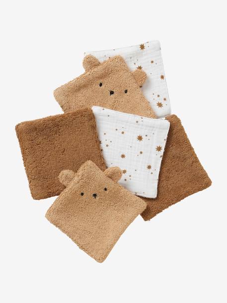Pack of 6 Washable Wipes BROWN LIGHT SOLID - vertbaudet enfant 