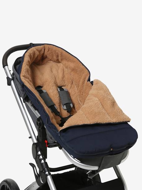 Footmuff for Pushchair in Water-Repellent Fabric Black+Dark Blue - vertbaudet enfant 