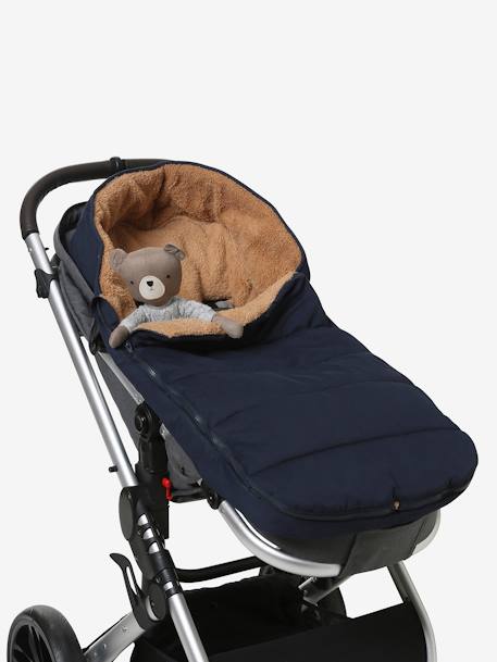 Footmuff for Pushchair in Water-Repellent Fabric Black+Dark Blue - vertbaudet enfant 
